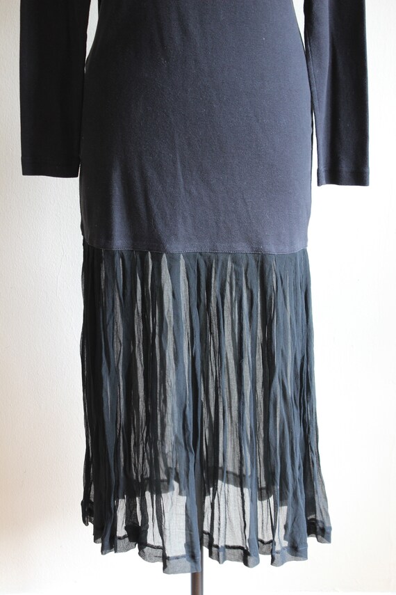 Vintage Long Sleeve Sheer Hem Black Knit Midi Dre… - image 5