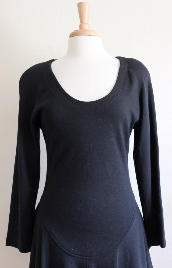 Vintage Long Sleeve Black Wool Knit Bustle Back D… - image 3