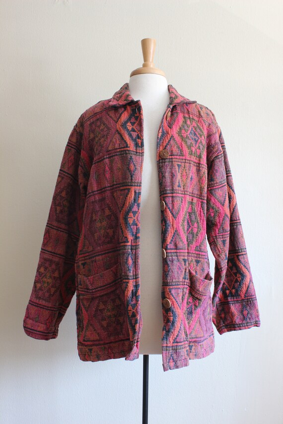 Vintage Multicolor Pink Cotton Tapestry Jacket - image 2