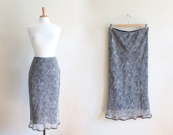 Vintage 1990s Black & White Animal Print Silk Chif