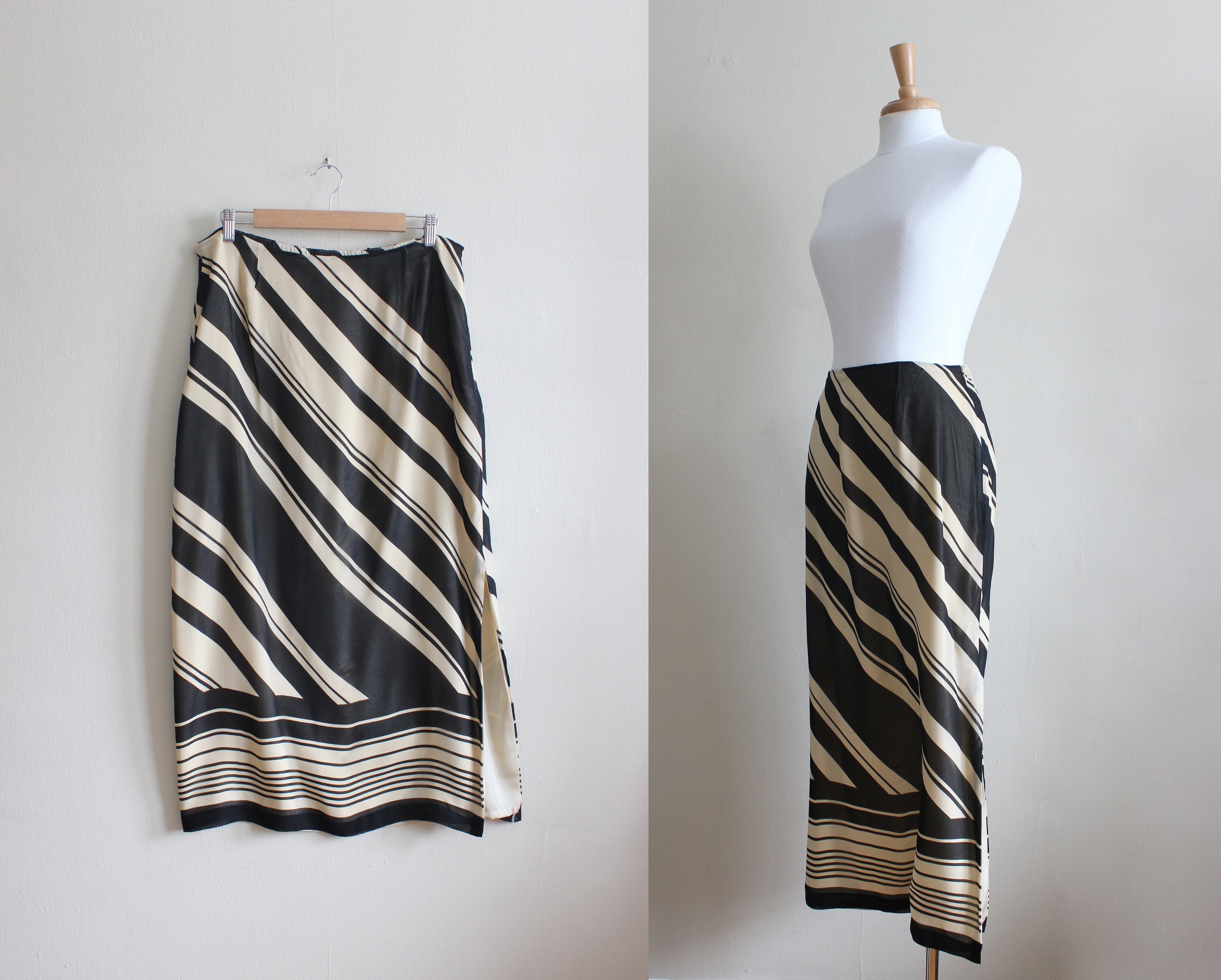 Vintage Black & Cream Diagonal Stripe Chiffon Maxi Skirt - Etsy