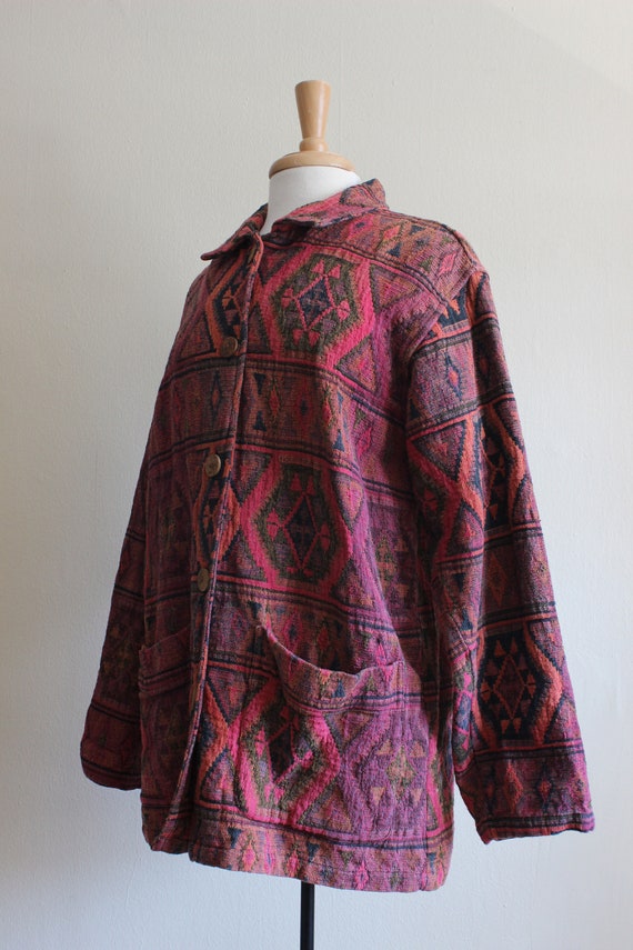 Vintage Multicolor Pink Cotton Tapestry Jacket - image 7