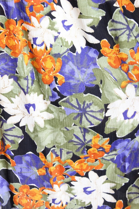 Vintage Orange & Purple Lily Pad Foral Rayon Midi… - image 10