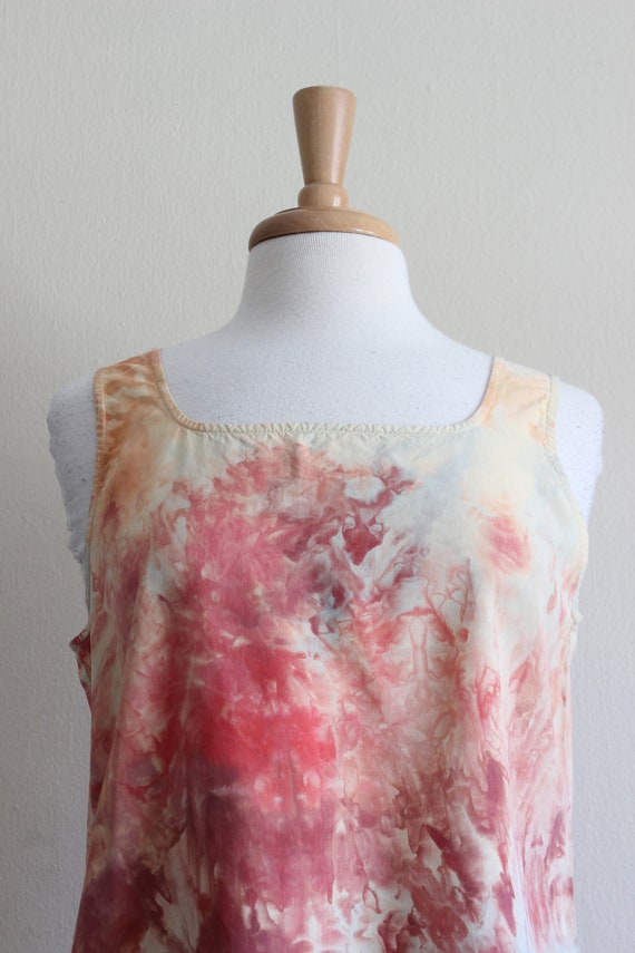 Yellow & Red Tie Dye Vintage Silk Tank Top - image 3