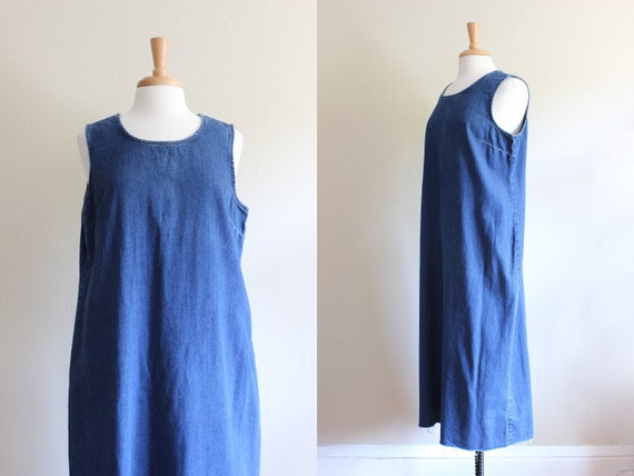 Vintage 1990s Raw Edge Denim Midi Dress