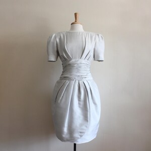 Vintage 1980s Ronnie Heller Silvery Grey Puff Sleeve Dress