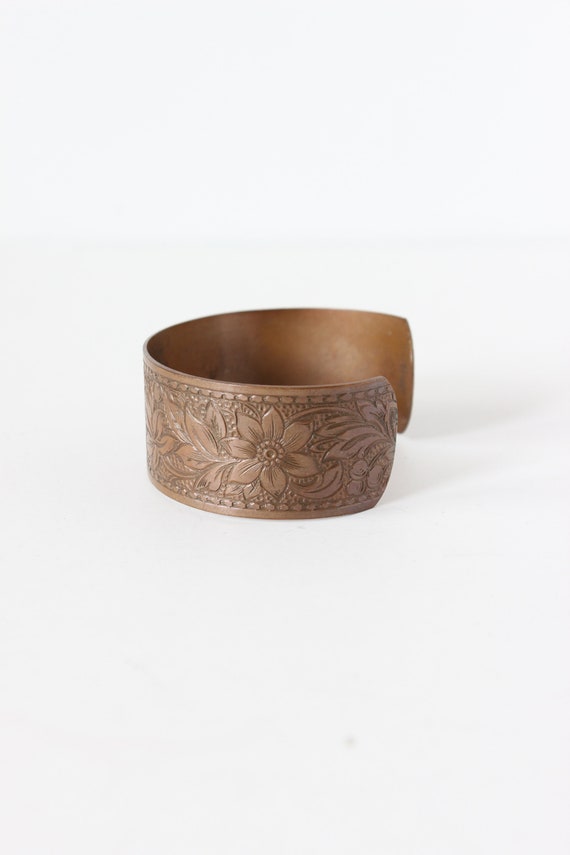 Vintage 1970s Solid Copper Tooled Cuff Bracelet - image 5