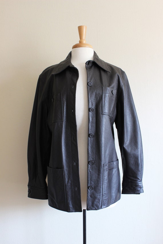 Vintage Brown-Black Leather Utility Jacket - image 2
