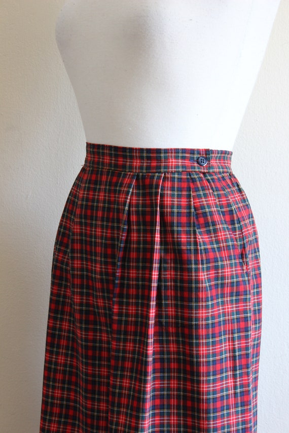 Vintage Pendleton Red Plaid Wool A-Line Midi Skirt - image 7