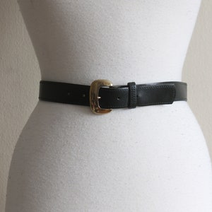 Vintage Dark Green Leather Belt with Gold Tone Buckle image 1