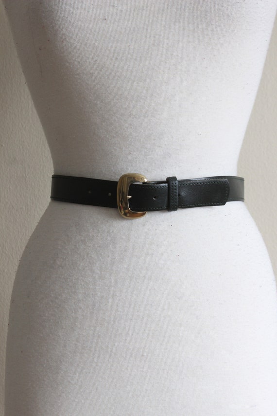 Vintage Dark Green Leather Belt with Gold Tone Buc