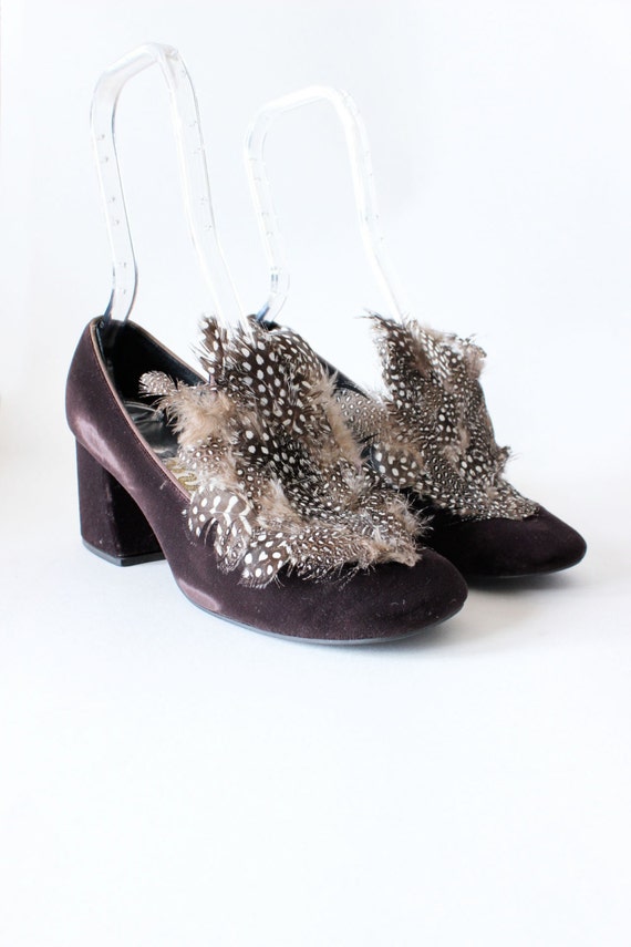 Vintage Brown Velvet Chunky Block Heel Pumps with… - image 3