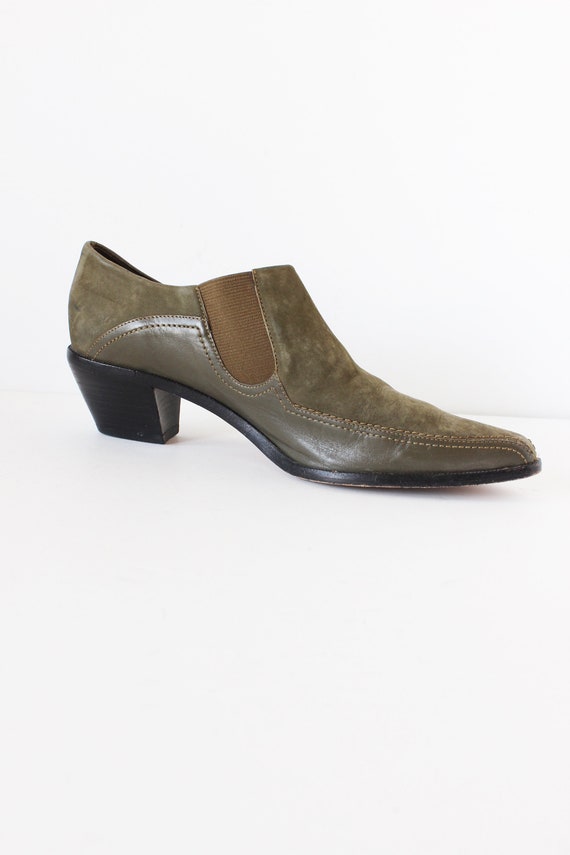 Vintage 1990s Nordstrom Olive Green Nubuck Leathe… - image 3