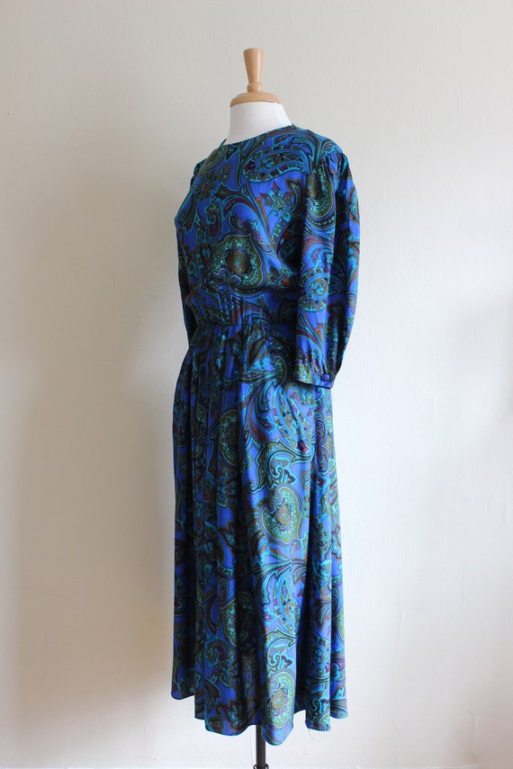 Vintage 1980s Green & Blue Paisley Midi Dress - image 6