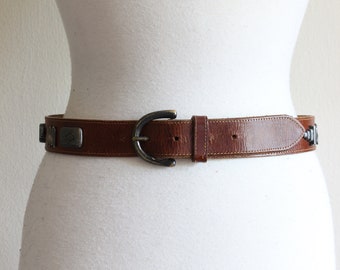 Vintage 1990s Kenneth Cole Brown Leather Belt With Silver  display picture 2