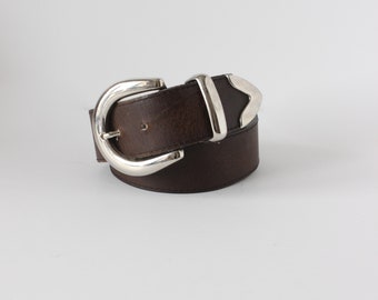 Vintage Brown Belt with Silver Tone Buckle and Tip
