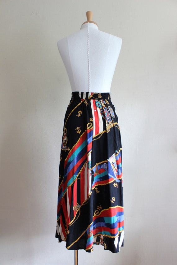 Vintage Black Multicolor Nautical Theme Midi Skirt - image 9