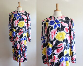 Vintage 1980s Argenti Multicolor Silk Drop Waist Dress