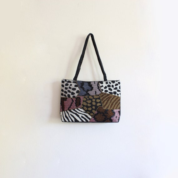 Vintage 1990s Multicolor Animal Print Beaded Shoul