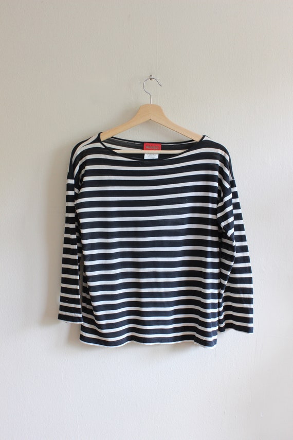 Vintage 1980s Sheer Black & White Stripe Kenzo Top - image 2