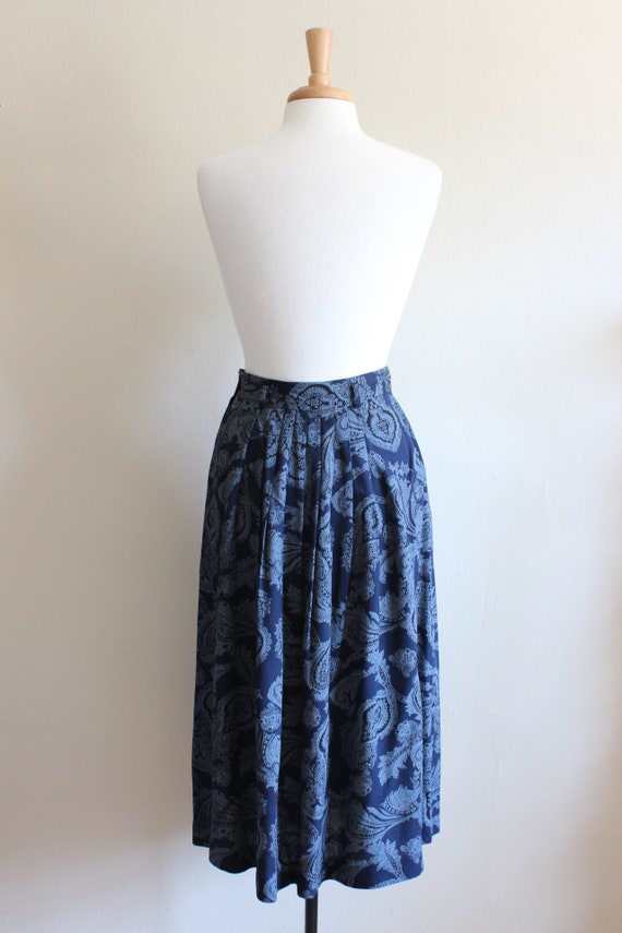 Vintage 1990s Blue Paisley Midi Skirt - image 8