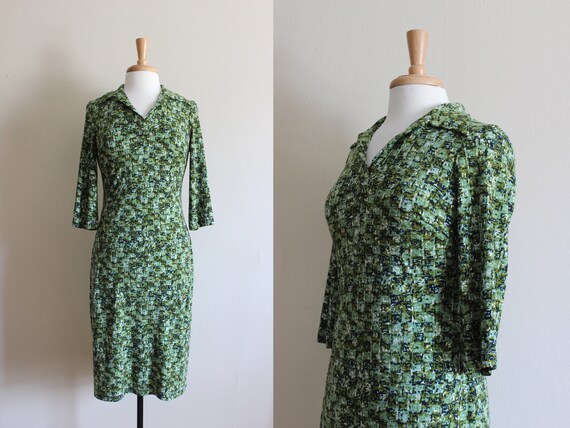 Vintage 1990s Multicolor Green Print Knit Shirt Dr