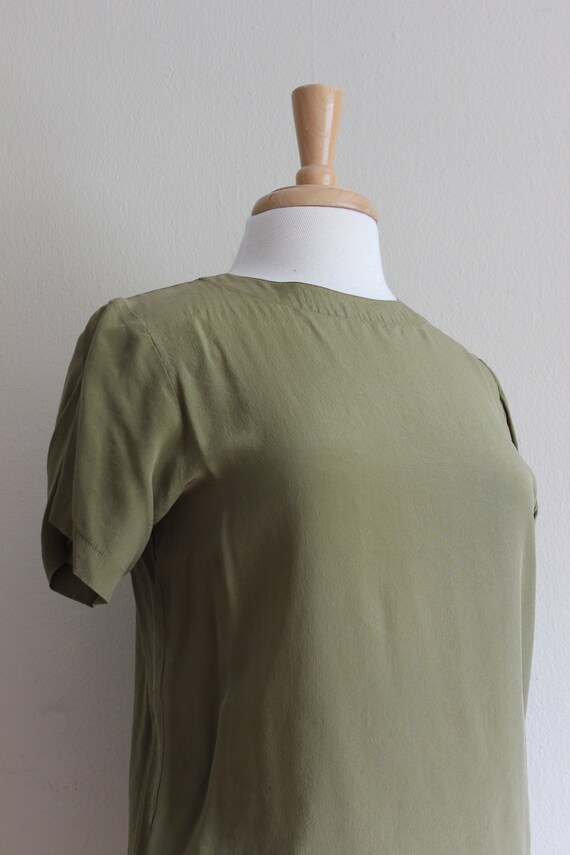 Vintage Olive Green Silk T-Shirt Top - image 6