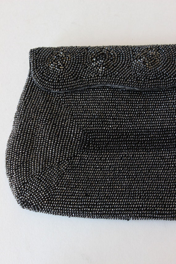 1950s Evening Bag / Vintage Black Beaded Clutch - image 2