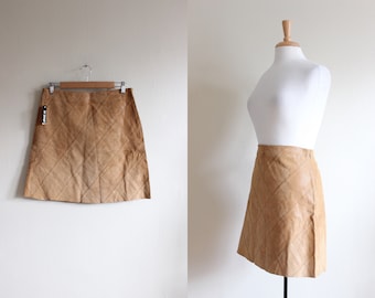 Vintage Light Brown Patchwork Suede Mini Skirt