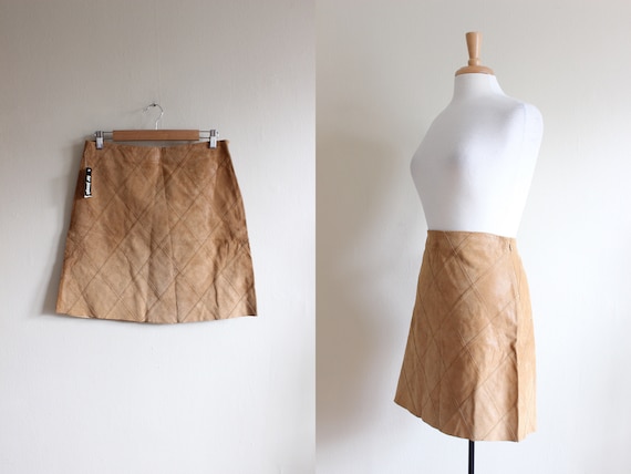 Vintage Light Brown Patchwork Suede Mini Skirt
