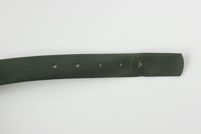 Vintage Dark Green Leather Belt with Gold Tone Buckle image 8