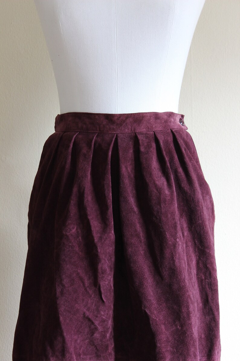 Vintage 1980s Purple Suede Midi Skirt image 4