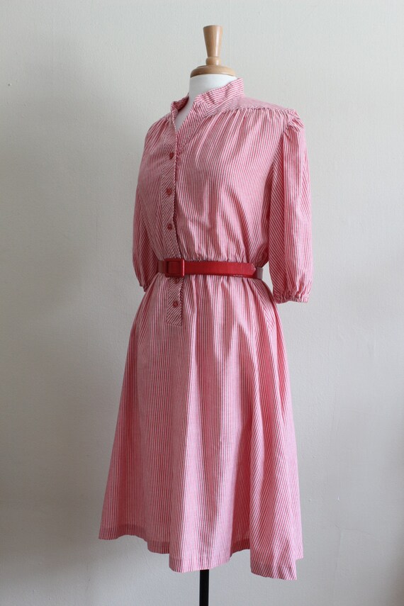 Vintage 1970s Red & White Stripe Belted Shirtdress - image 9