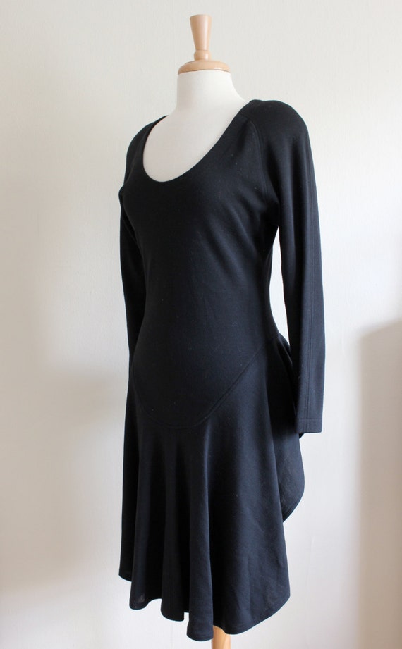 Vintage Long Sleeve Black Wool Knit Bustle Back D… - image 2