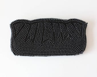 Vintage 1950s Black Beaded Clutch Bag