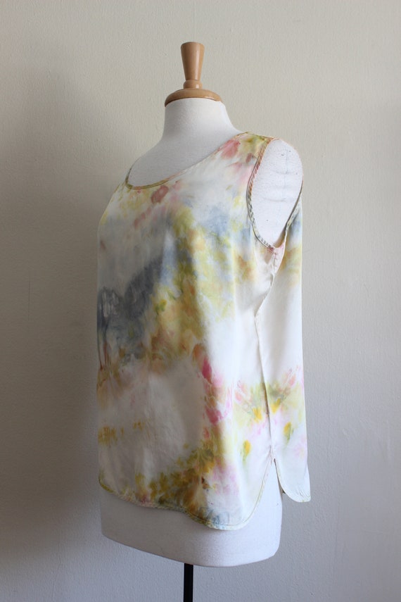 Blue, Yellow & Pink Tie Dye Vintage Silk Charmeus… - image 6