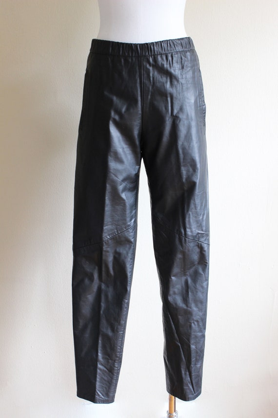 Vintage 1980s Slim Leg Black Leather Pants - image 4