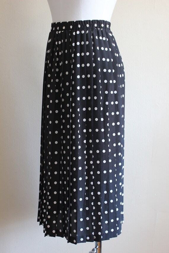 Vintage Black and White Polka Dot Pleated Midi Sk… - image 6