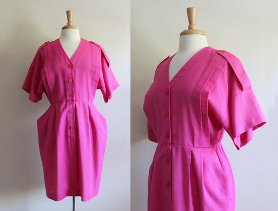 Vintage Oversize Pockets Hot Pink Dolman Dress - image 1