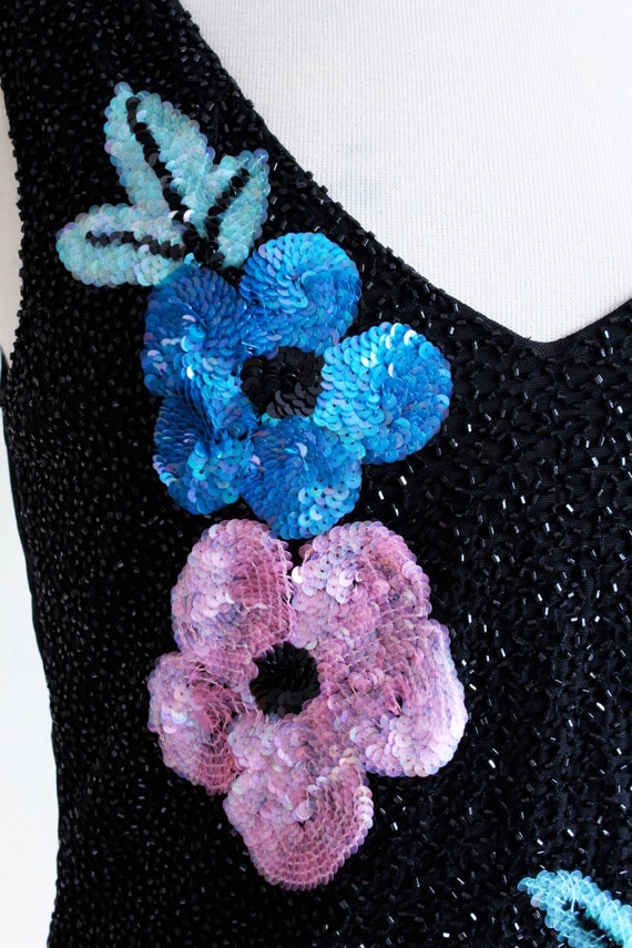 Vintage 1990s Cache Black Floral Beaded Top - image 3