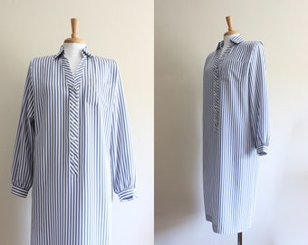 Vintage 1980s Blue & White Stripe Shirtdress