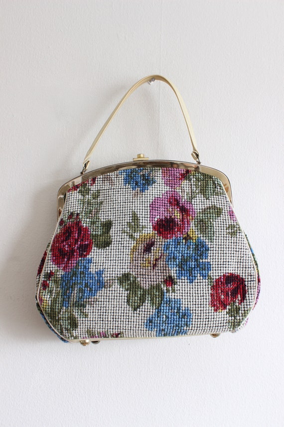 1950s Bag / Vintage Jana Top Handle Floral Carpet Bag Gem
