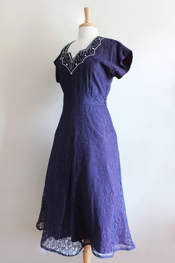 Vintage 1950s Beaded Purple Lace Party Dress - image 6