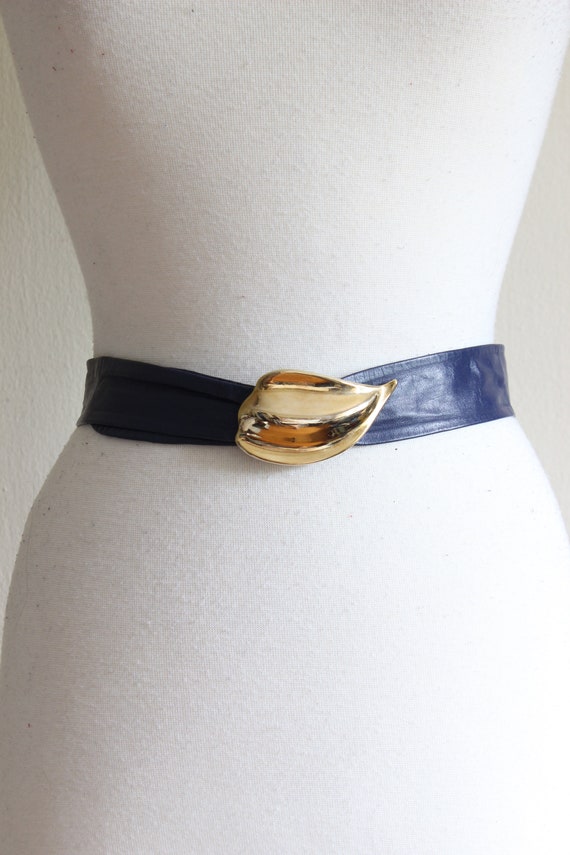 Buy Vintage Leather Shop Navy Blue Leather Sash Belt With  display picture 3