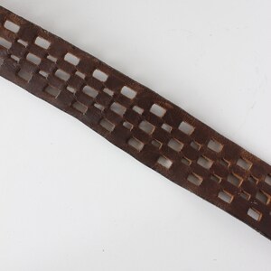 Vintage Checkerboard Cutout Brown Leather Wide Belt image 9