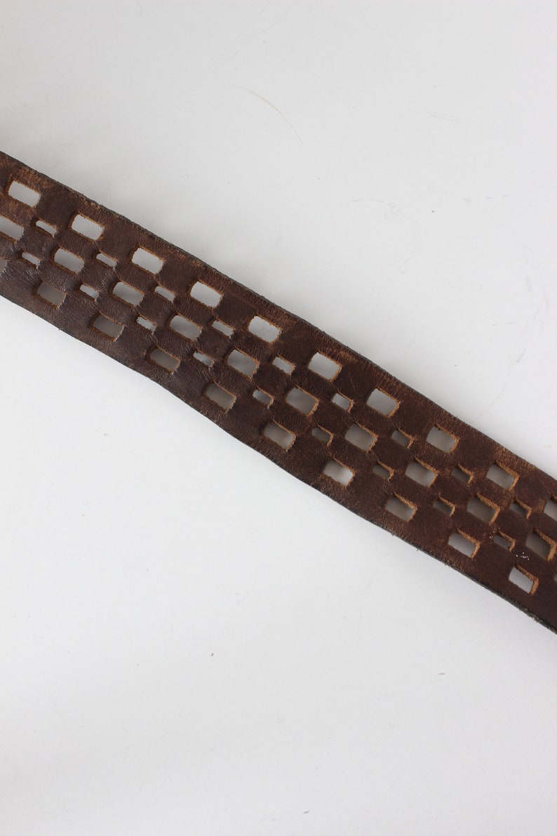 Vintage Checkerboard Cutout Brown Leather Wide Belt image 9