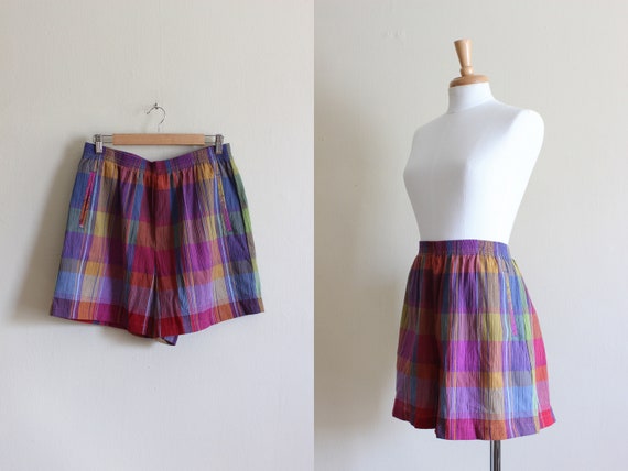 Vintage Rainbow Plaid High Rise Shorts