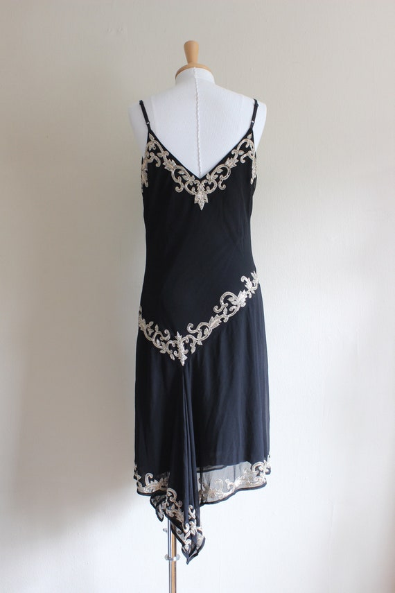 Vintage Y2K Silver Beaded Black Chiffon Asymmetri… - image 9