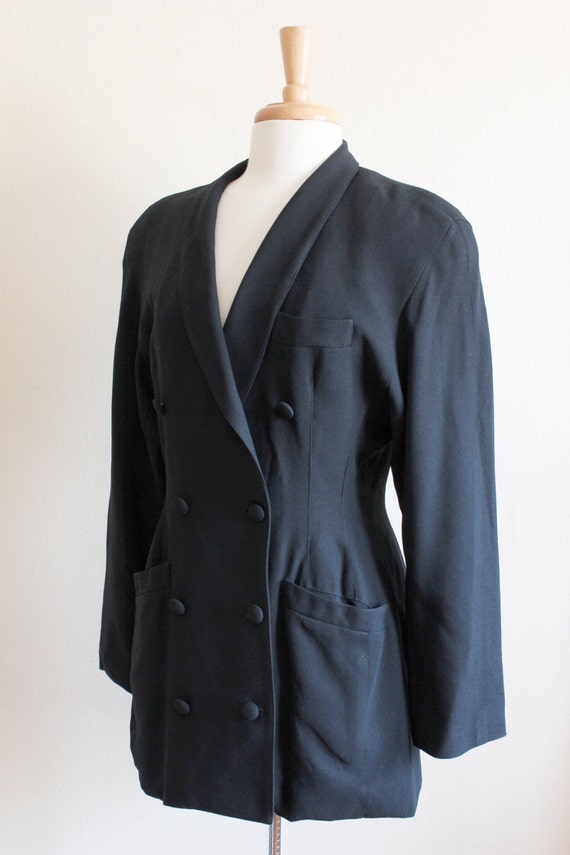 Vintage Kenar Black Crepe Shawl Collar Jacket - image 6