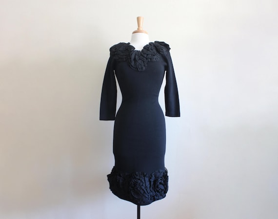 Vintage Jonathan Phillips Rosette Embellished Black Wool Knit Dress - Etsy  Canada